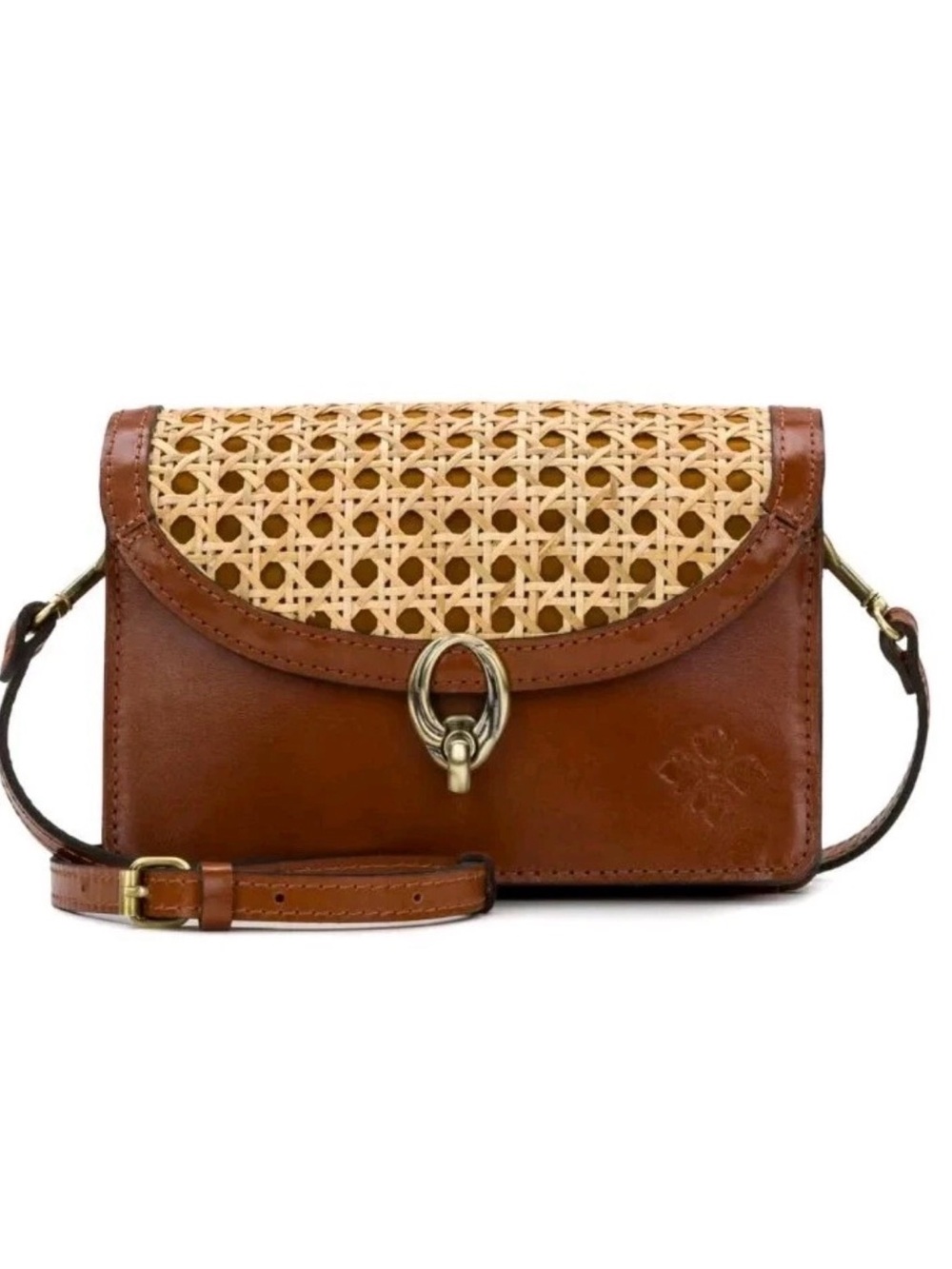 Patricia Nash Bella Crossbody Bag Woven Flap in Brown and Natural NWT